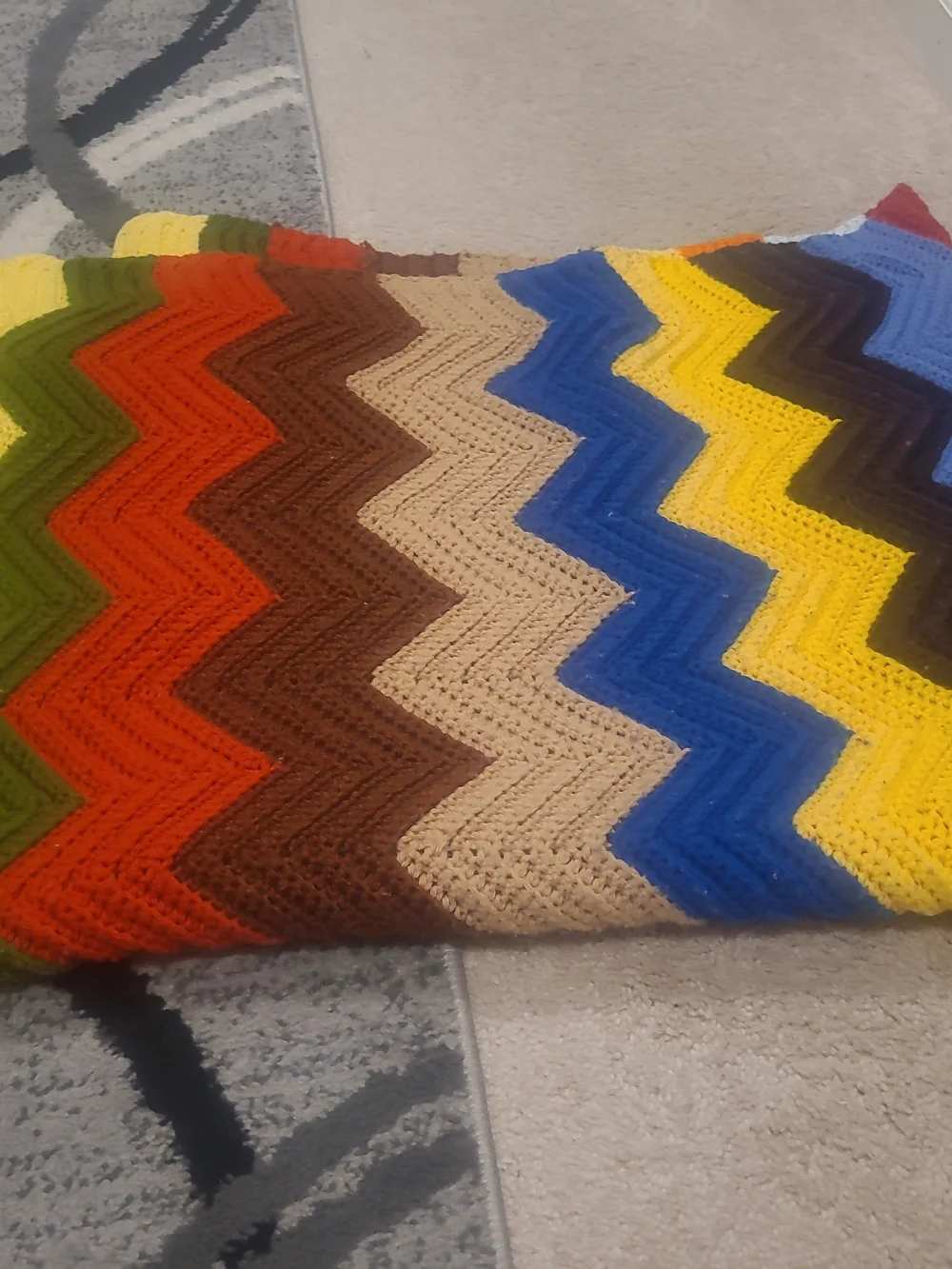 Vintage Afghan Multicolored 80's Throw Knit Blanket Hand Knit